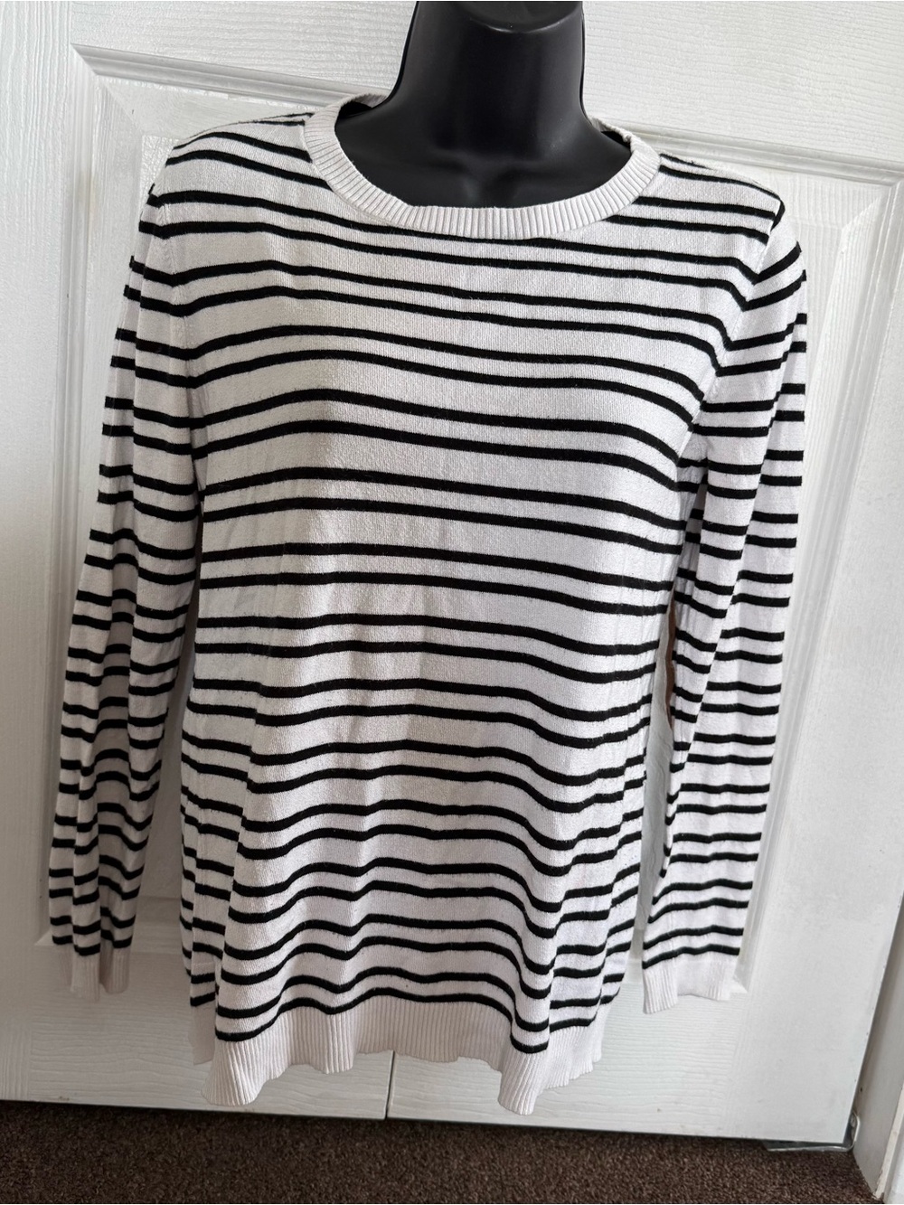 Women's Black & White Striped Long-Sleeve Sweater